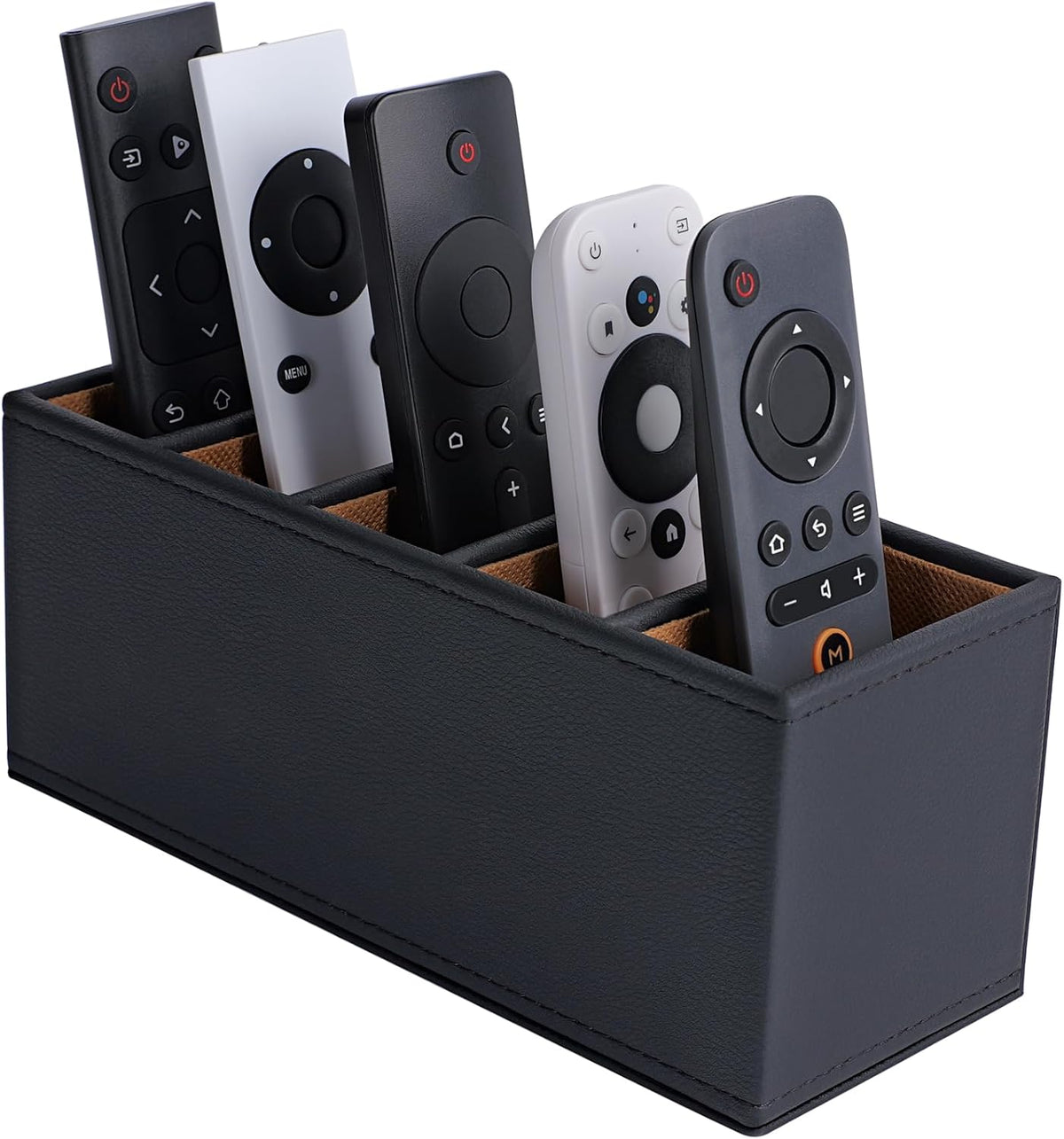 5-Slot Remote Control Holder, PU Leather TV Remote Caddy for Table