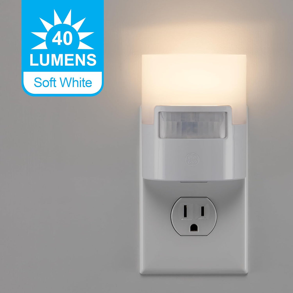 GE Plug in Night Light with Motion Sensor, 40 Lumens, 2 Pack