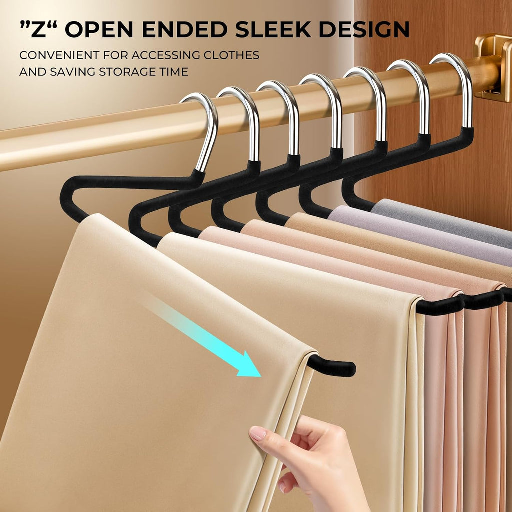 14 Inch Velvet Open Ended Pant Hangers,Space Saving,10 Pack,Black
