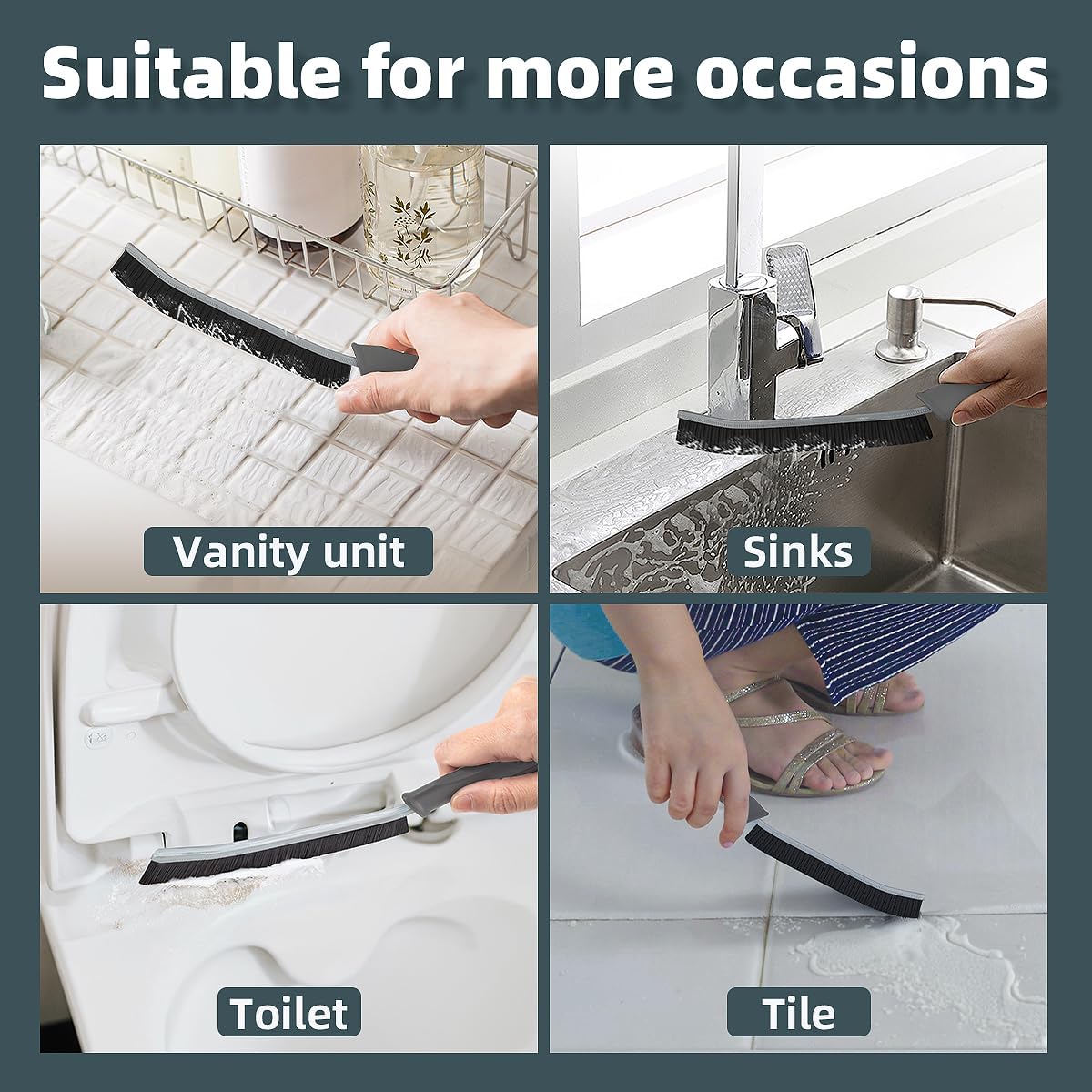 Toilet Brush, 2 Pcs Bathroom Cleaning Brush, Gap Scrub Brush with Hanging Hole, Multifunctional Hard Bristle Crevice Cleaning Brush, Cleaner Tools for Sinks, Tub, Shower, Tile, Toilet Seat (2, Grey)