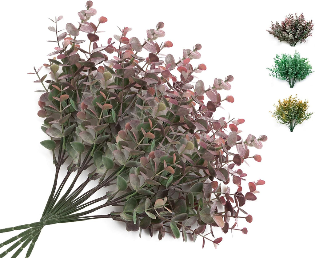5Pcs Artificial Eucalyptus Stems，Artificial Greenery Fake Dust Frosted Eucalyptus Branches Leaves，Fake Plants for Decoration (Dusty Mauve- 13.8 in)
