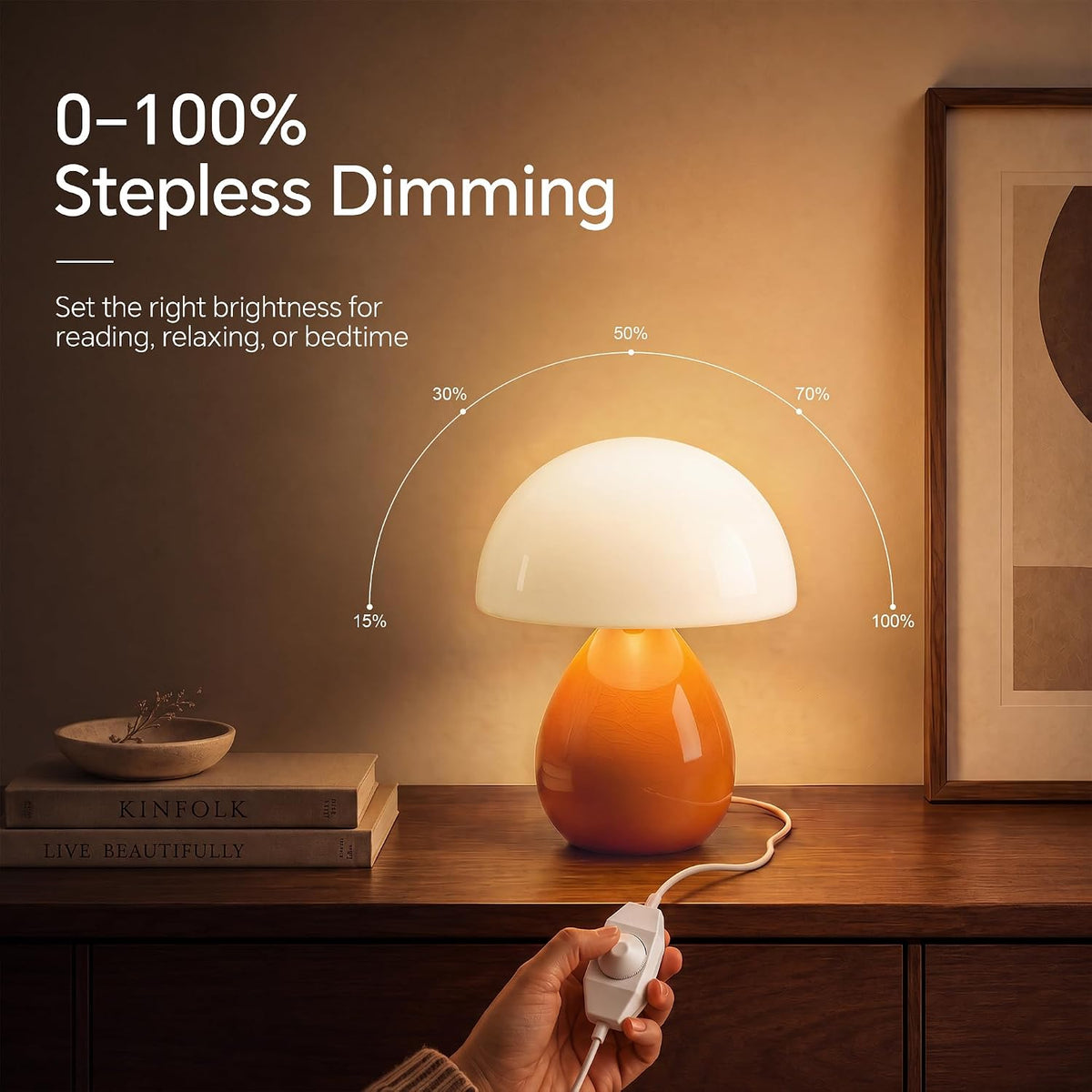 Dawnwake Mushroom Lamp Table Lamp for Bedroom-Small Desk Table Lamps,Orange