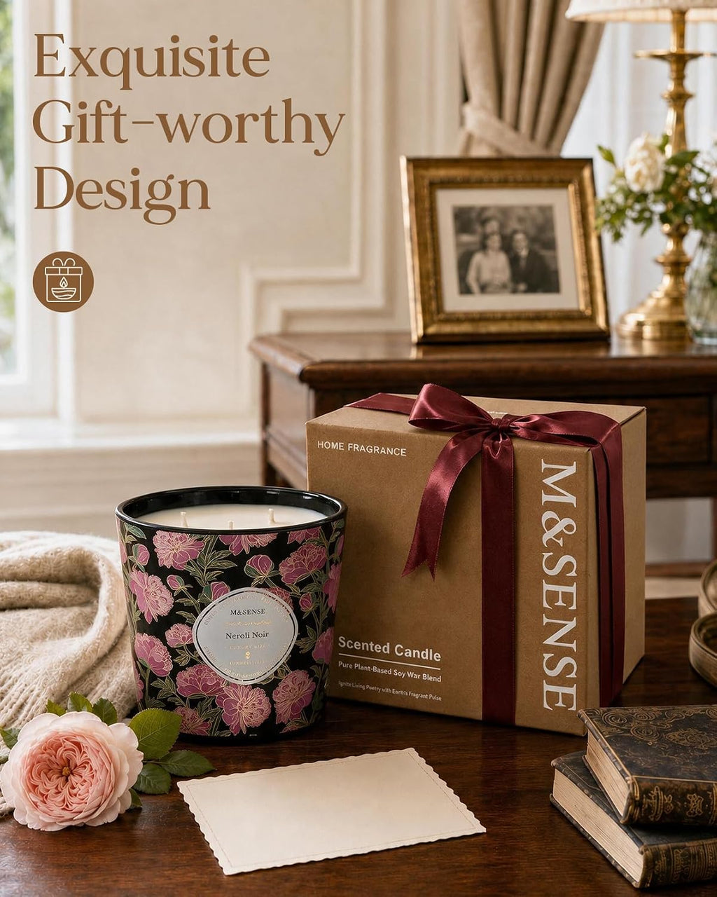M&SENSE Neroli Noir Scented Candle, Large 28.2oz Natural Soy Wax