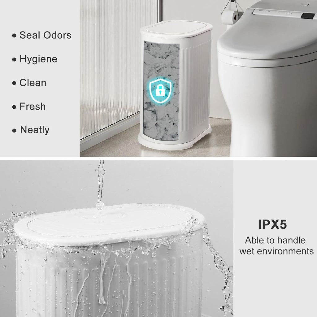 Anzoymx Bathroom Trash Cans White Stainless Steel with Lids, 1.8 Gallons