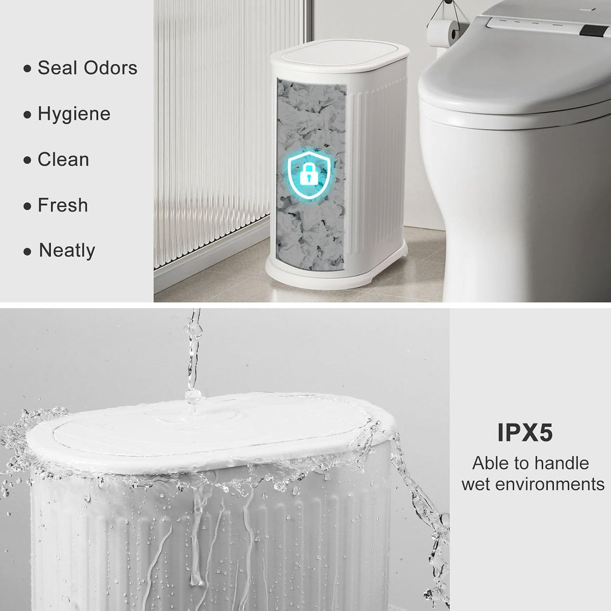Anzoymx Bathroom Trash Cans White Stainless Steel with Lids, 1.8 Gallons