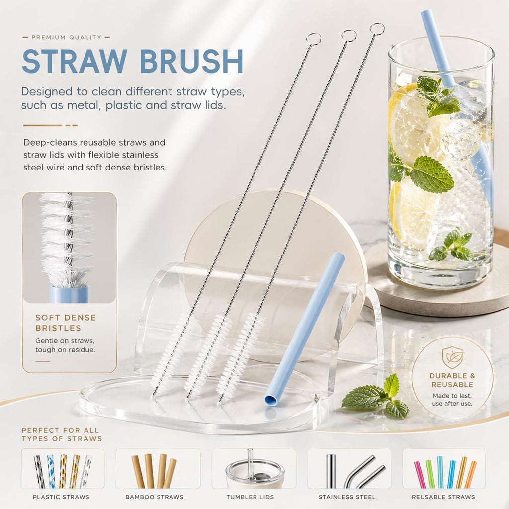 6 Pack Cup Lid Cleaning Brush Set with 3 Straws, Multifunctional Bottle Brush, Cup Lid Gap Cleaner, Durable Bristle Crevice Cleaning Brush,Flat End Brushes