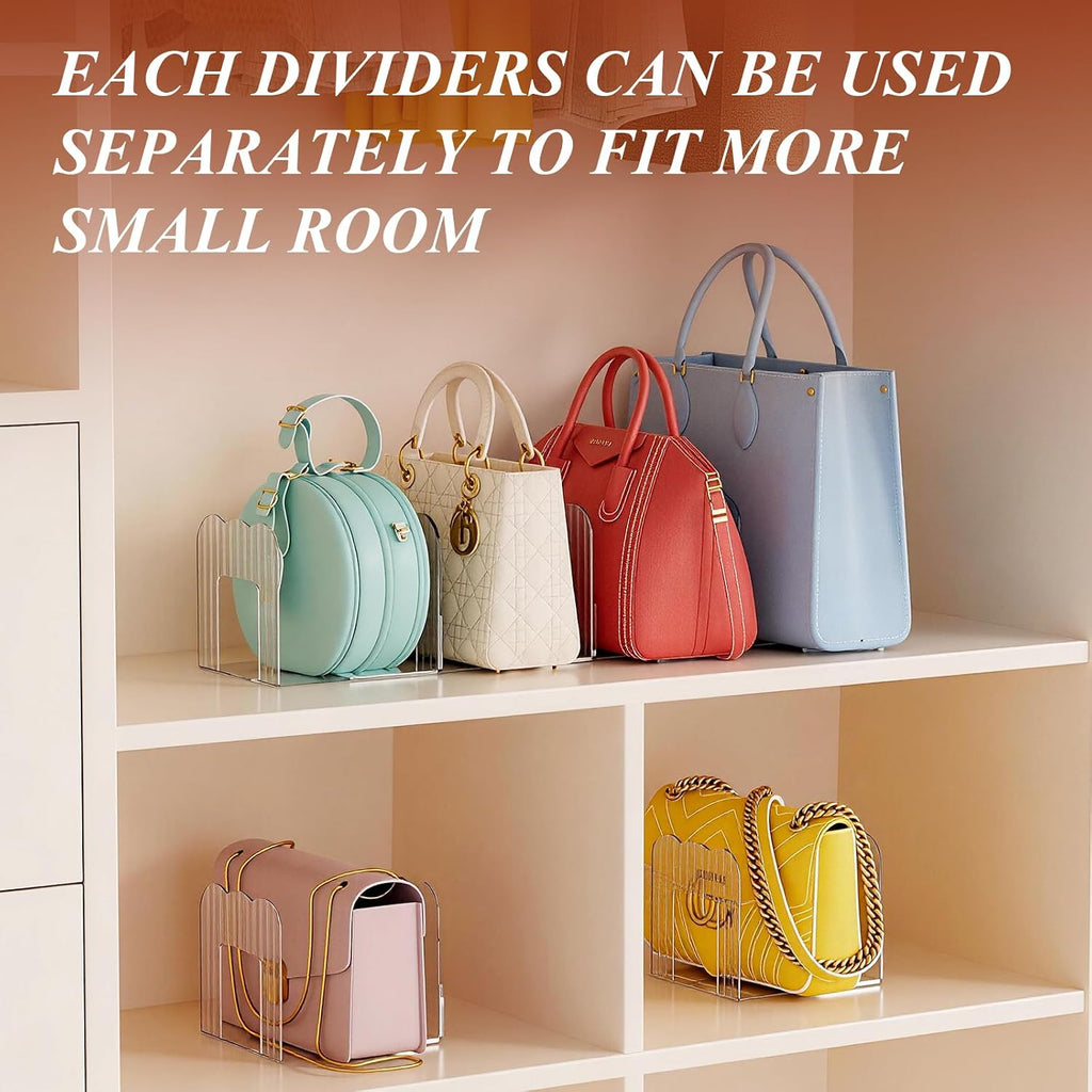 Clear Purse Organizer for Closet, Adjustable Purse Storage Handbag Storage Shelf Dividers, 1 Set Plastic Clutch Dividers for Closet Organizers Perfect for Purse Handbag Books