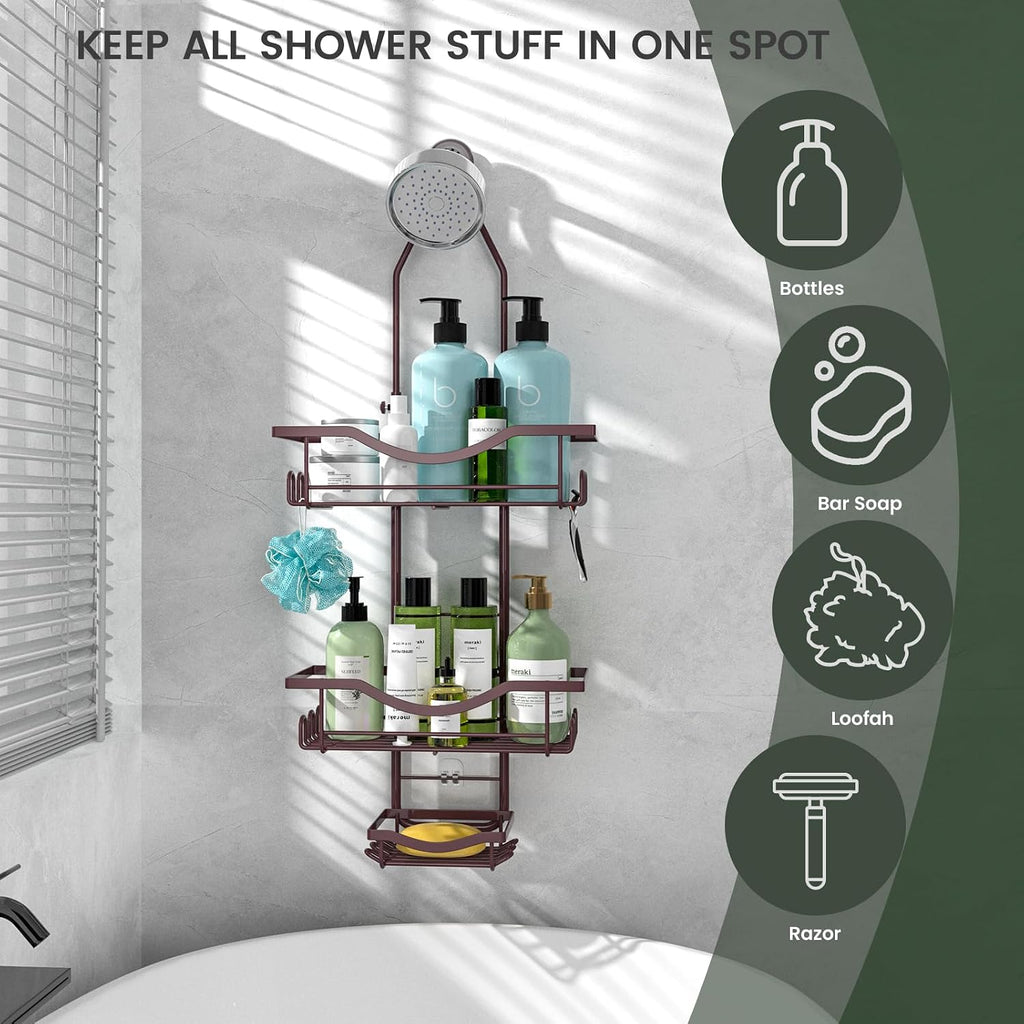 REINHARDT Adjustable Shower Caddy Hanging Over Shower Head, Bronze