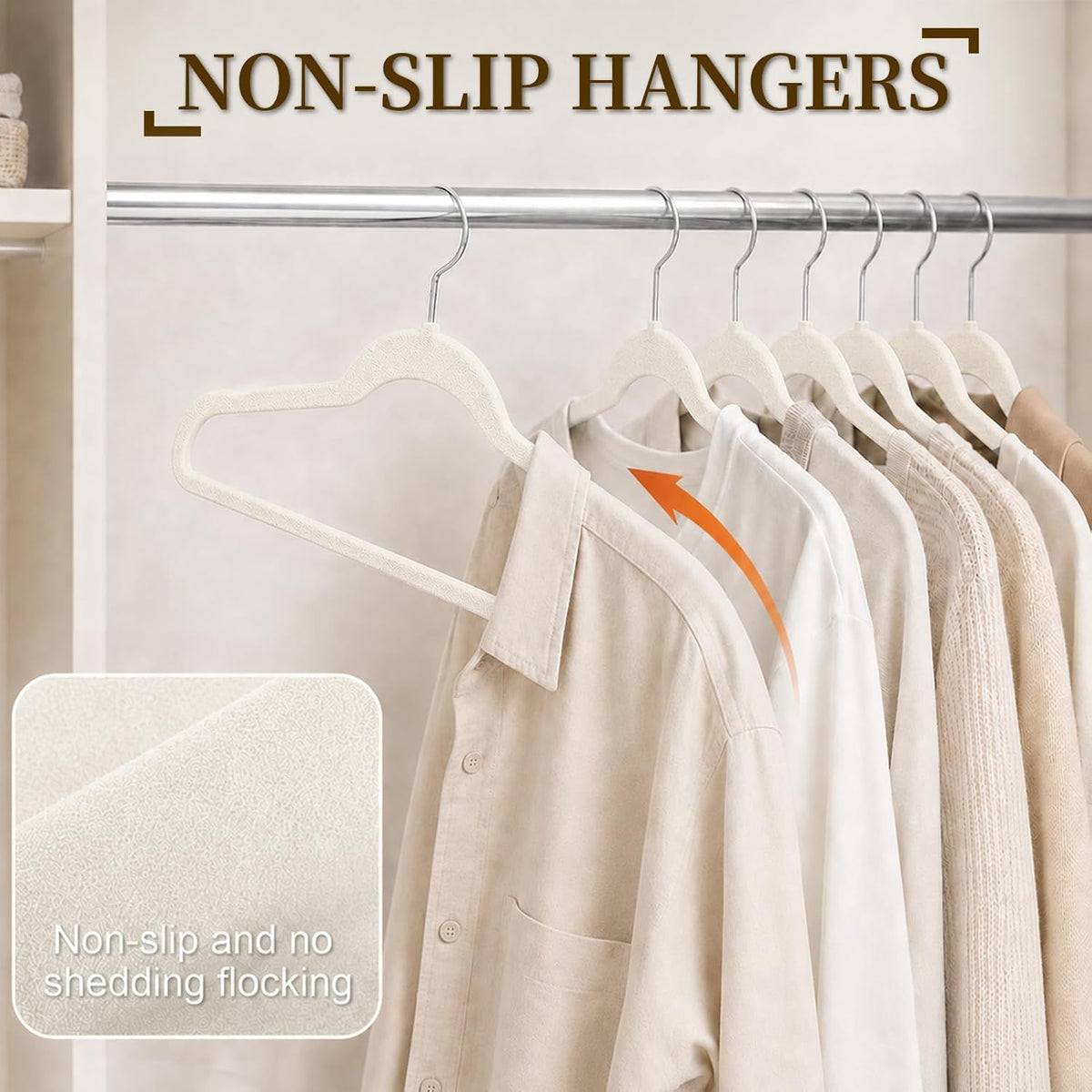Velvet Felt Hangers 50 Pack, Non Slip, Slim, Space Saving, White