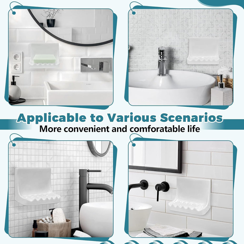 White Vintage Wall-Mounted Ceramic Soap Dish for Shower Wall