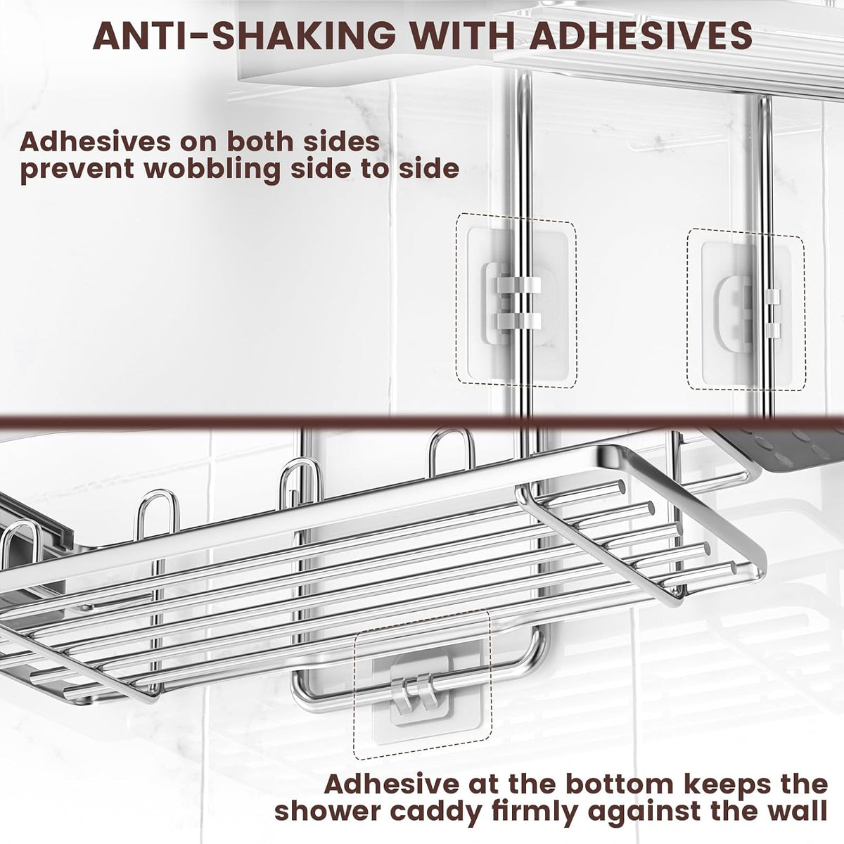 Rustproof Shower Caddy Hanging with Soap Holders for Bathroom, Silver