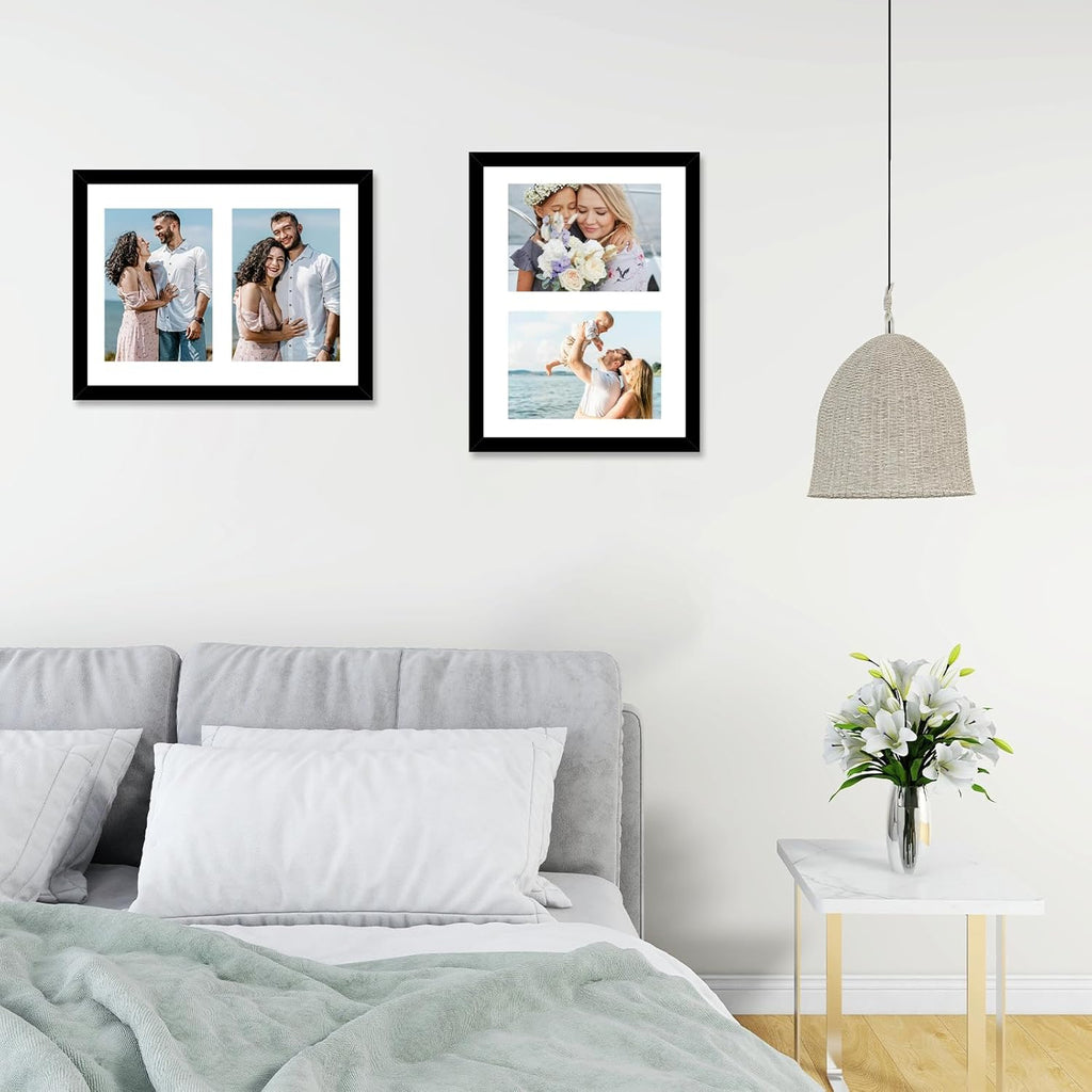 JCJMY 8.5x11 Double 5x7 Collage Picture Frame with Mat, Display 2 5x7 Photos or 8.5x11 Picture, Lightweight Two Opening 5 x 7 Photo Frame Collage for Wall Hanging or Tabletop, Black