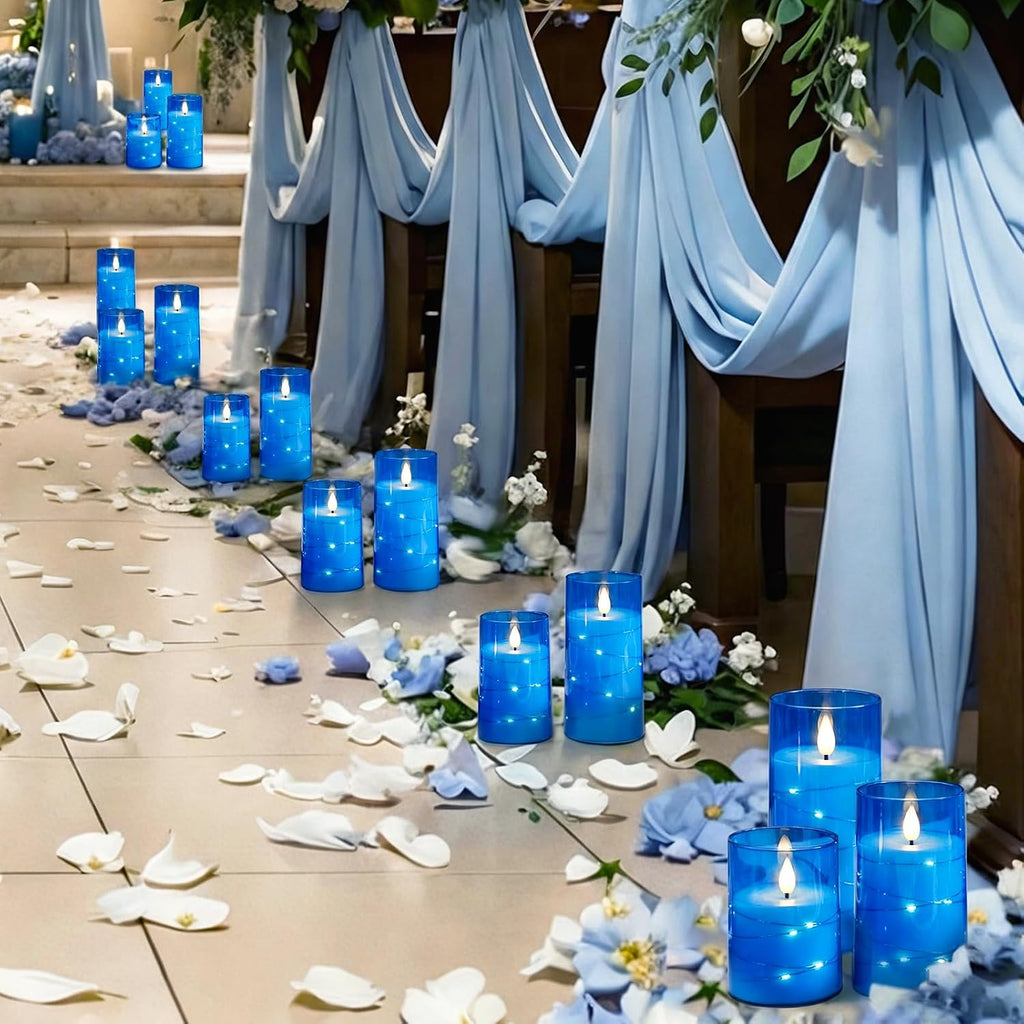Homemory Flickering Flameless Candles, Blue LED Pillar Candles with Remote