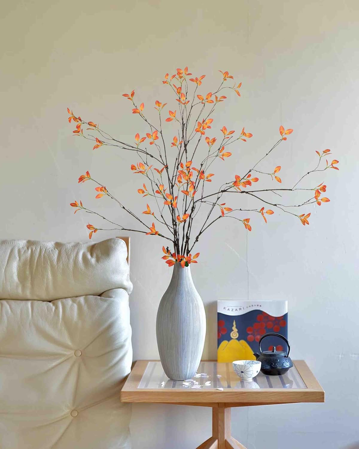 5pcs Artificial Ficus Branches Fall Faux Eucalyptus Stems,Orange