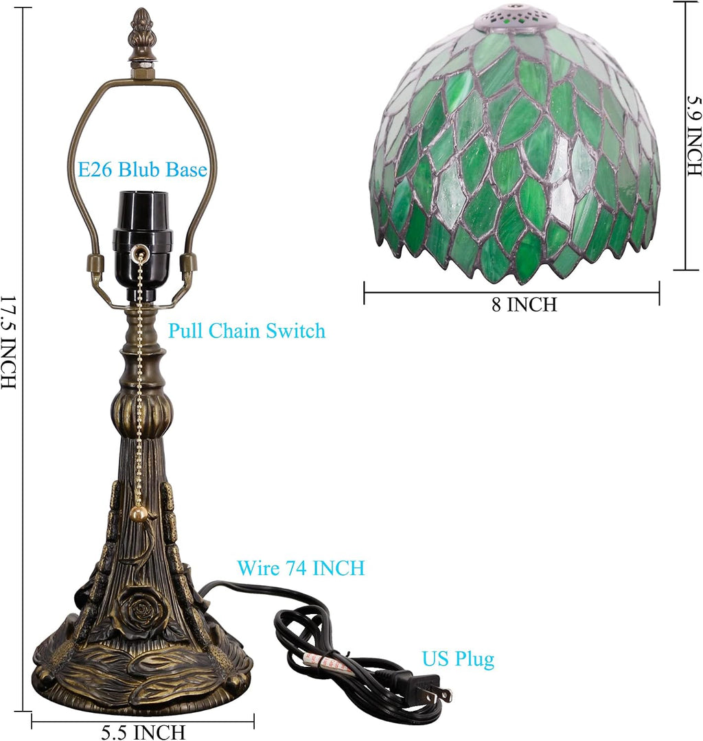 Small Tiffany Lamp Stained Glass Desk Lamp Green Wisteria Leaves Style