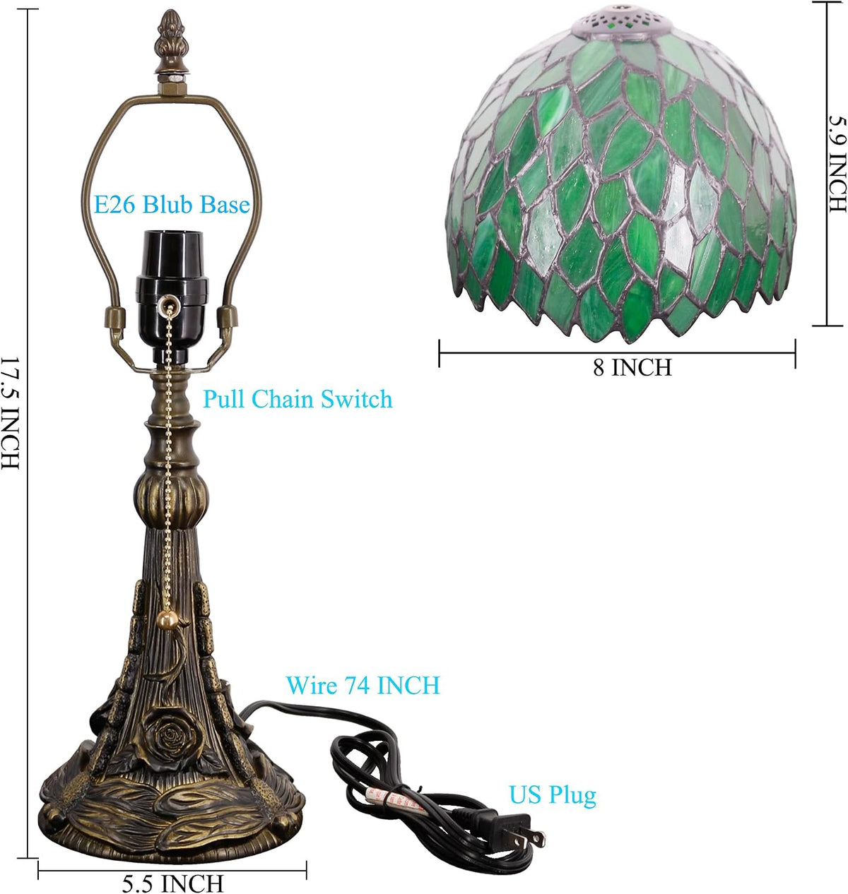 Small Tiffany Lamp Stained Glass Desk Lamp Green Wisteria Leaves Style