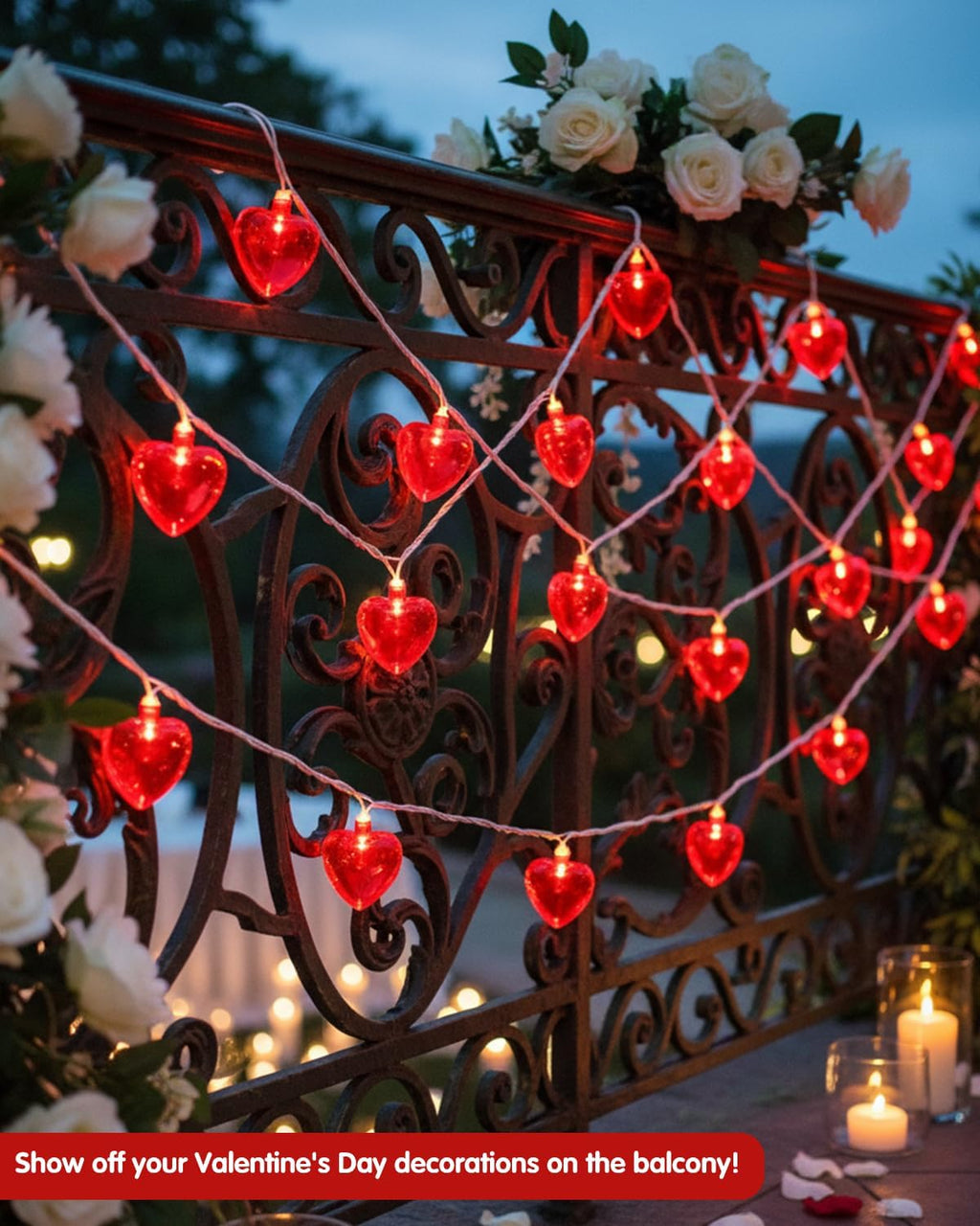 SUNSGNE 8.5Ft Red Heart String Lights, Valentines Lights with 10 LED Red Heart Bulbs for Valentine Mother's Day Wedding Anniversary Party Christmas Decor