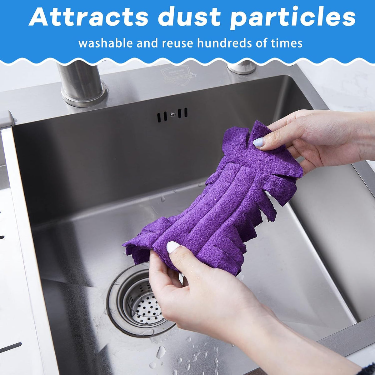 3 Pcs Reusable Duster Refills Washable Pads, Yellow, Blue, Purple