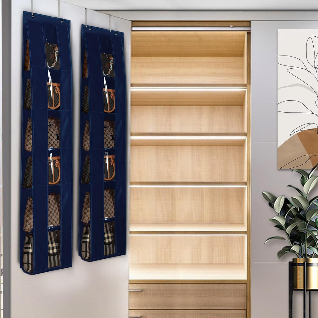 Lirex Over the Door Organizer, 2 Pack Handbag Storage with 6-Tier Space-Saving for Door or Closet, Handbag Hanger, Navy Blue
