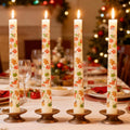 4 Pack Christmas Taper Candles,10 Inch Unscented White Candlesticks with Christmas Tree Print Design for Holiday Table Decor, Fireplace Mantel, Winter Weddings(Ivory)