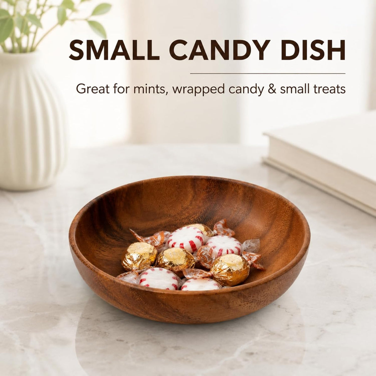 Small Acacia Wood Decorative Bowl, Entryway Key Tray Countertop Organizer