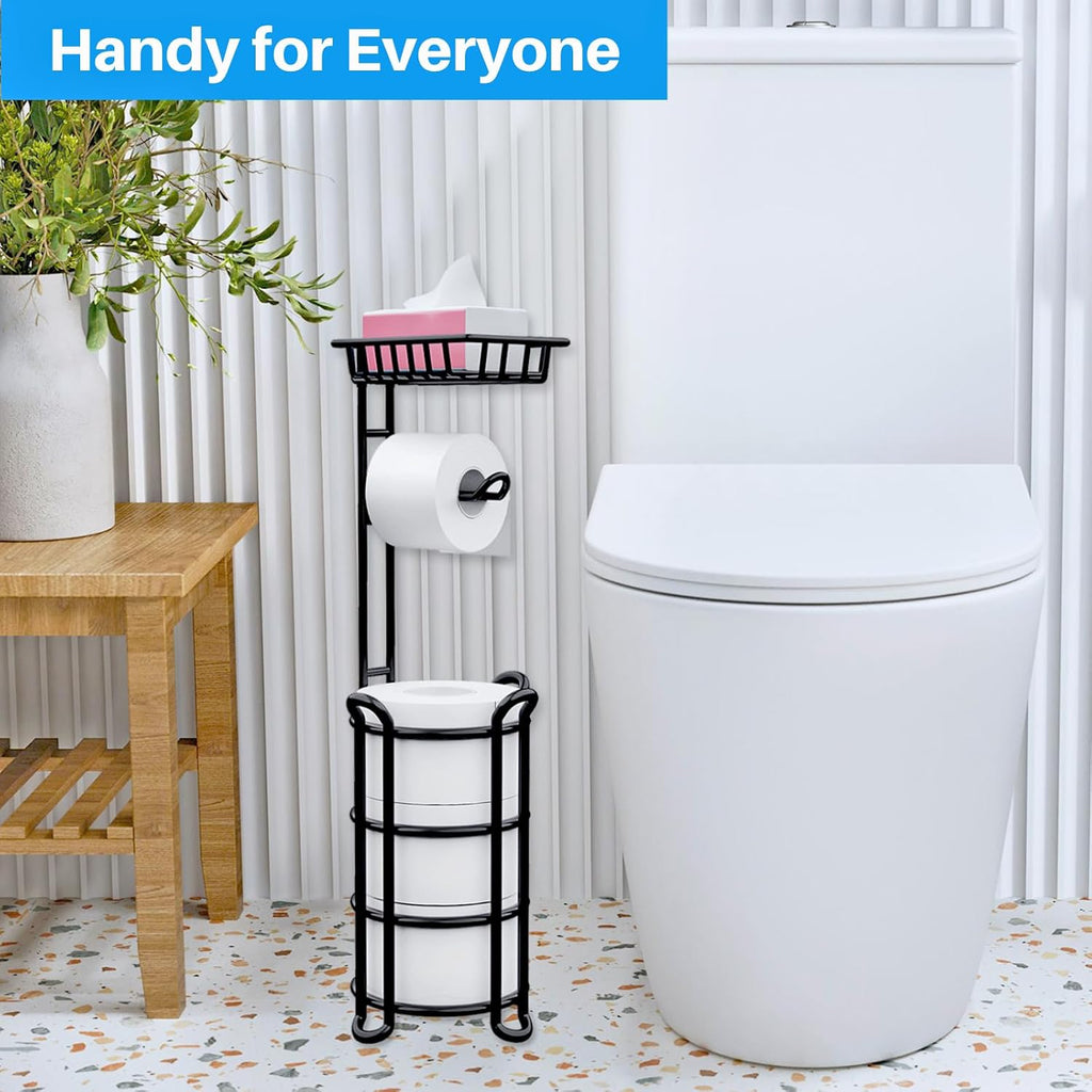Toilet Paper Holder Stand with Shelf, Free Standing Tissue Roll Storage