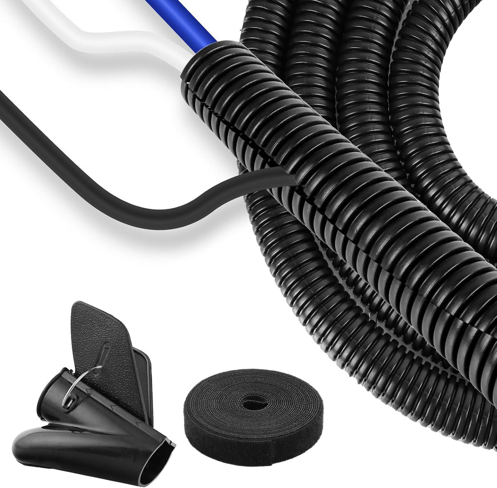 1" Split Wire Loom Tubing 10 ft Cord Protector Wires Covers Flexible Polyethylene Split Loom for Automotive, Home, Office, and Industrial Applications with Easy Installation Tool Black