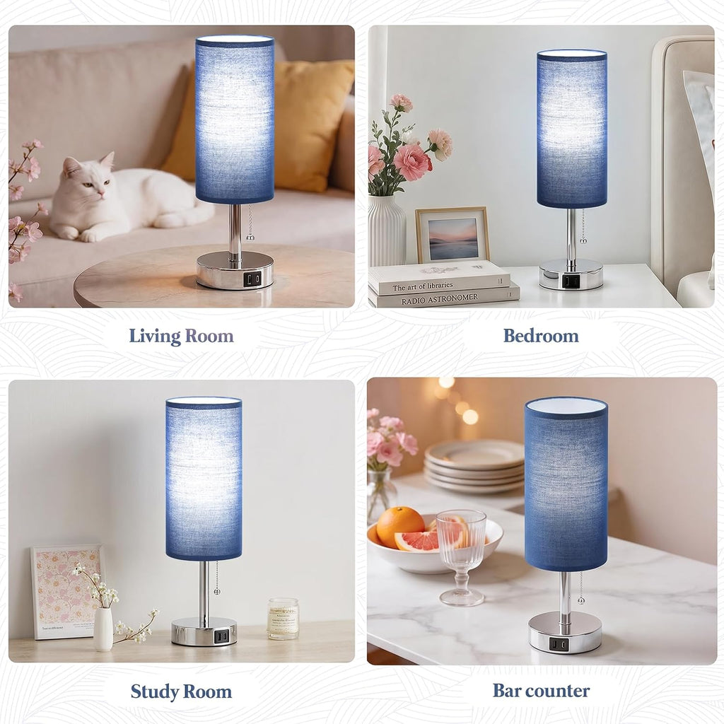 Blue Bedside Table Lamp for Bedroom - Small Nightstand Lamp for Girls