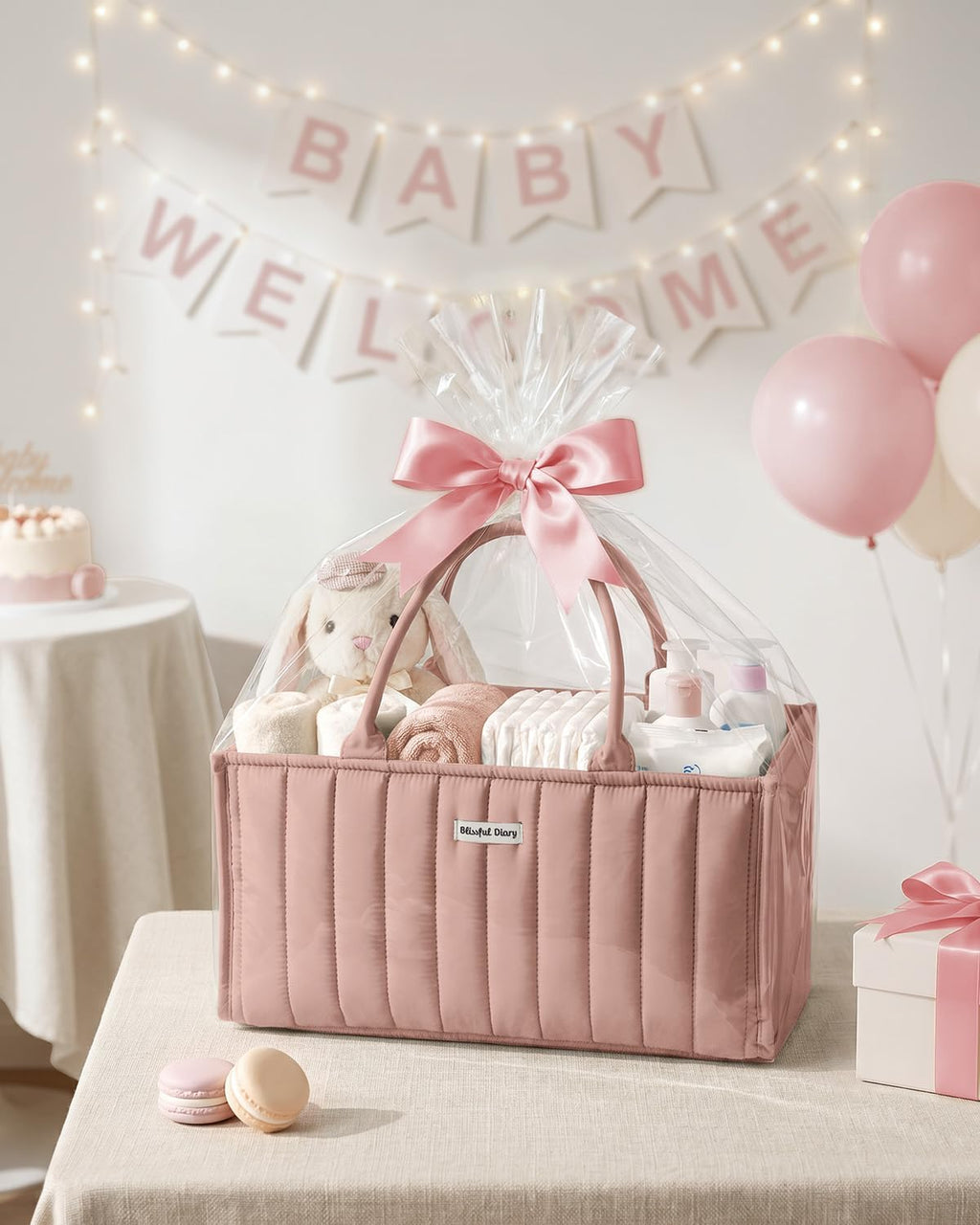 Blissful Diary Baby Diaper Caddy Organizer, Nursery Storage, Blush Pink