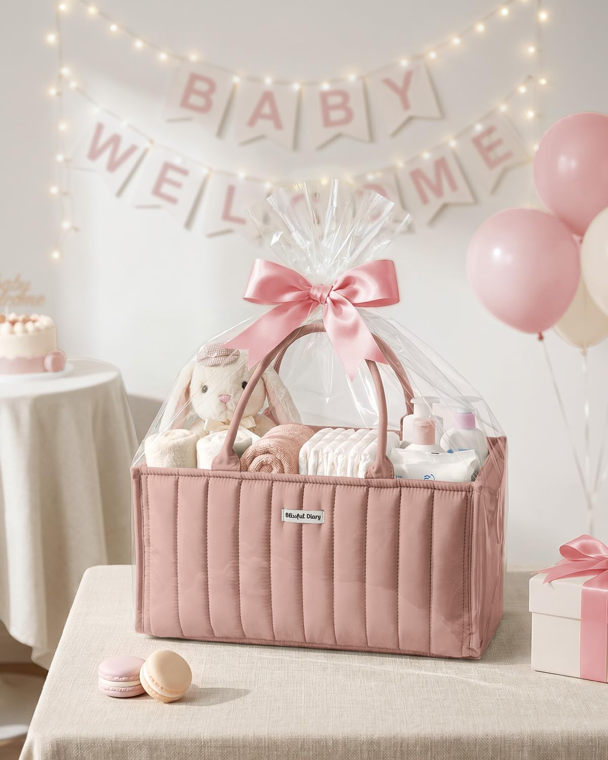 Blissful Diary Baby Diaper Caddy Organizer, Nursery Storage, Blush Pink