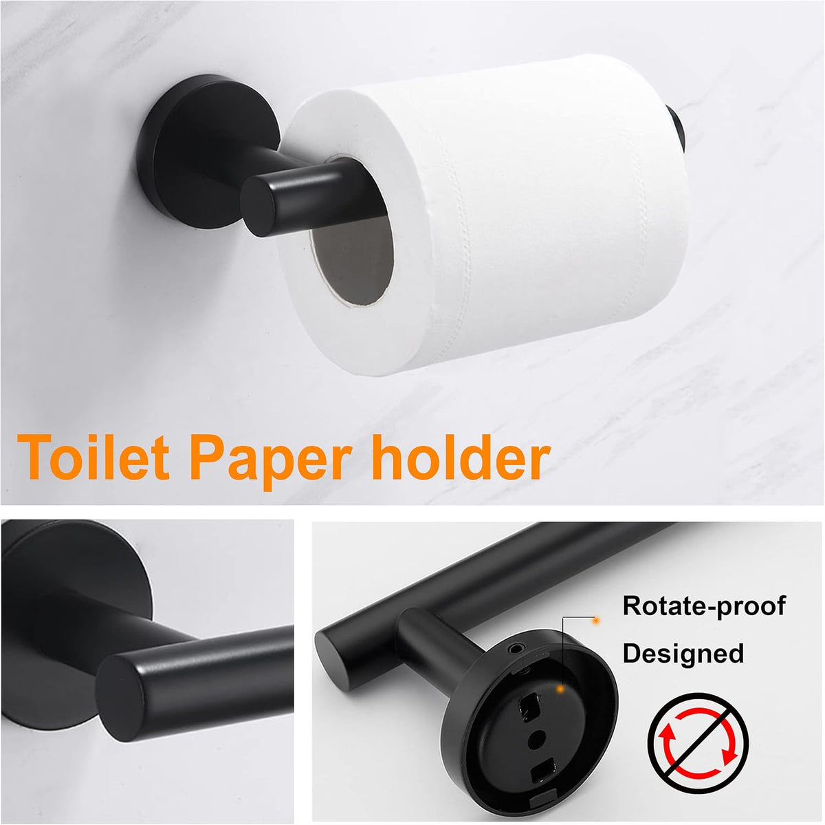 Nolimas 3-Pieces Set Matte Black Bathroom Hardware Set SUS304 Stainless Steel Round Wall Mounted - Includes 12" Hand Towel Bar,Toilet Paper Holder, Robe Towel Hooks,Bathroom Accessories Kit