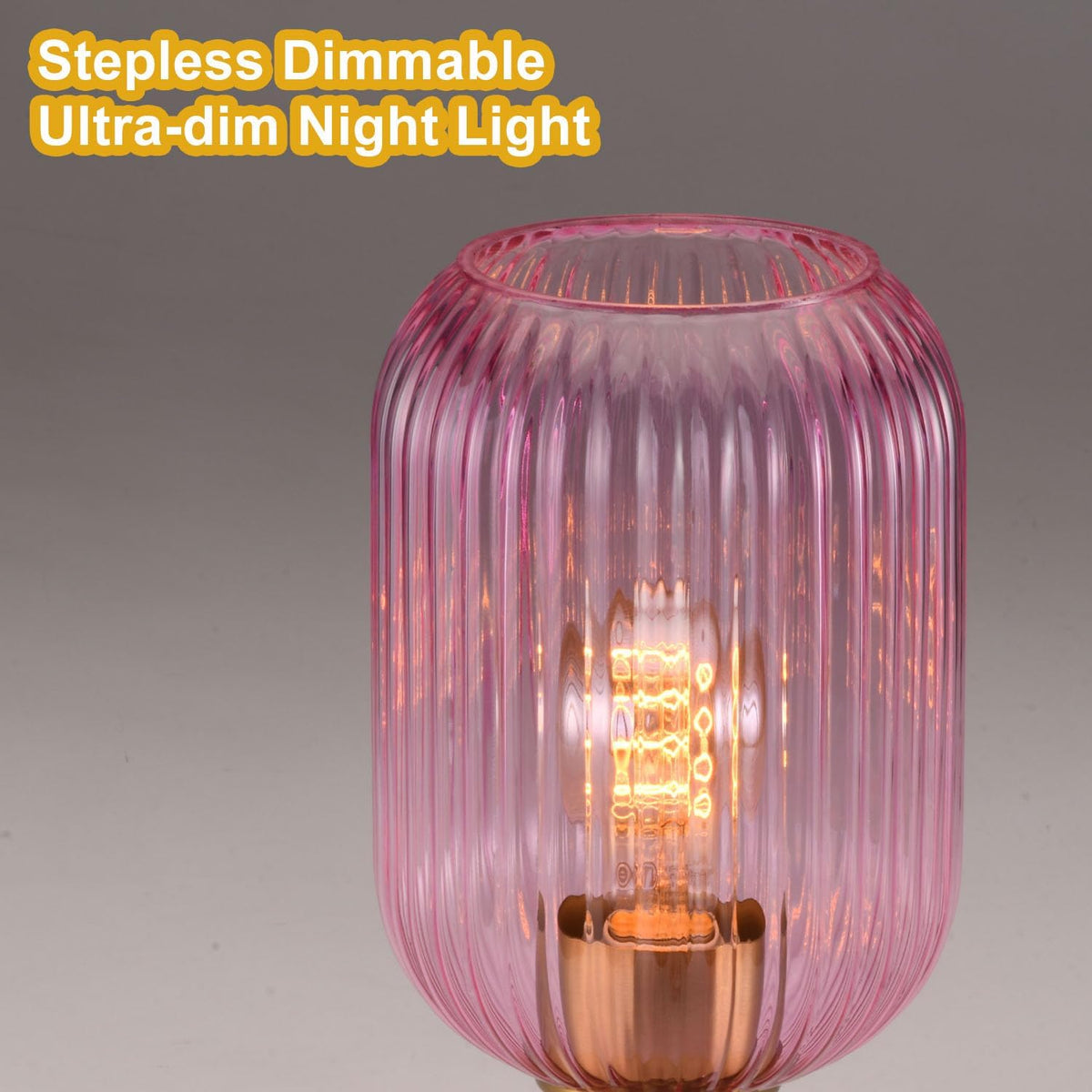 Mid Century Glass Table Lamp, Timer Build-In, Dimmable Desk Lamp, Pink