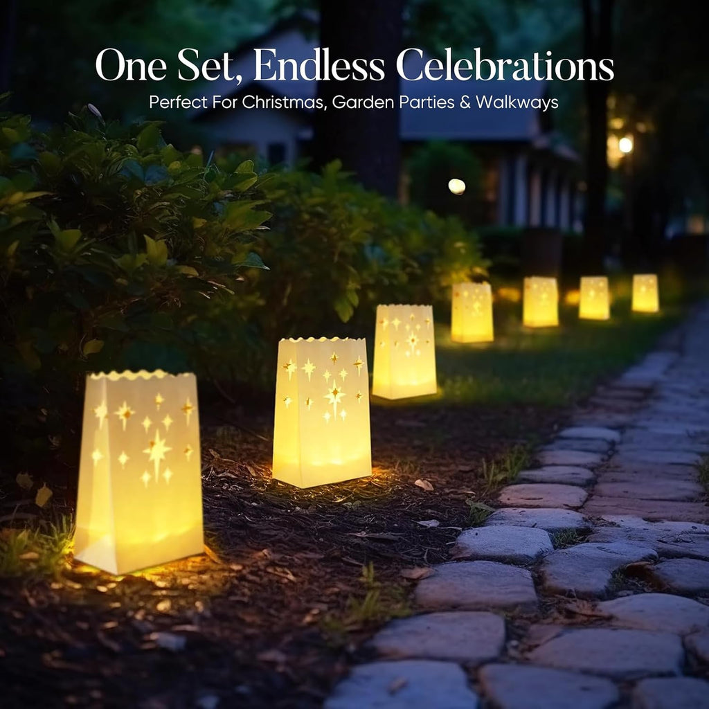 Homemory Christmas 24 Pack Luminary Bags with Flameless LED Tealights