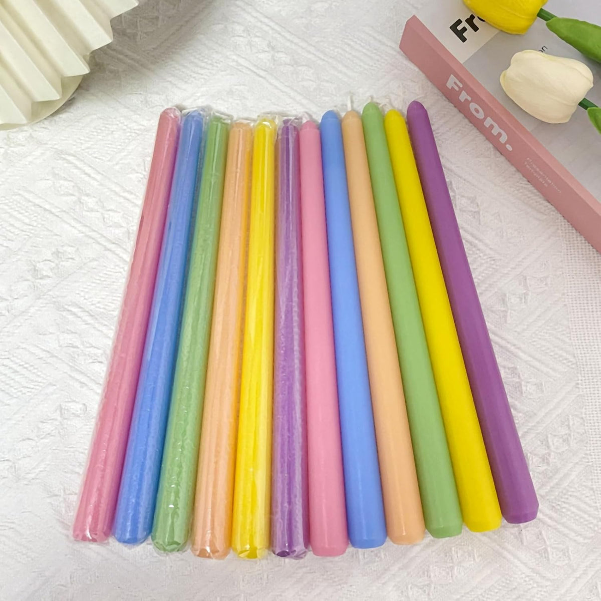 10 Inch Multi-Color Taper Candles for Religious and Spiritual Settings, 12 Pack Unscented Candlesticks in 6 Colors for Holiday, Seasonal Celebration and Home Decoration