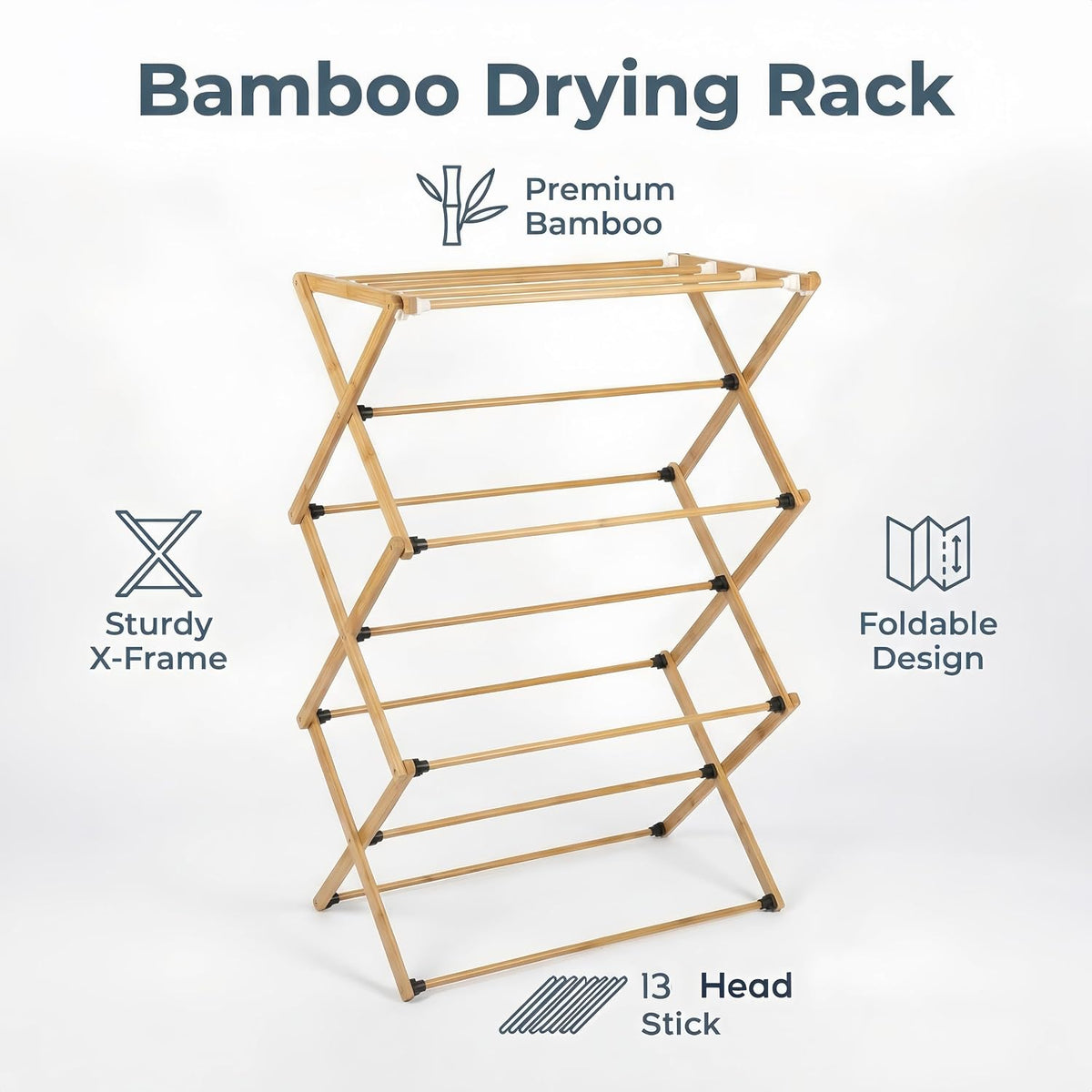 FJO Foldable Bamboo Clothes Drying Rack, 3-Tier Collapsible Laundry Clothes Hanger, Portable Wooden Drying Rack, Space Saving Indoor Outdoor, 28'' D x 15'' W x 39.3'' H, Beige