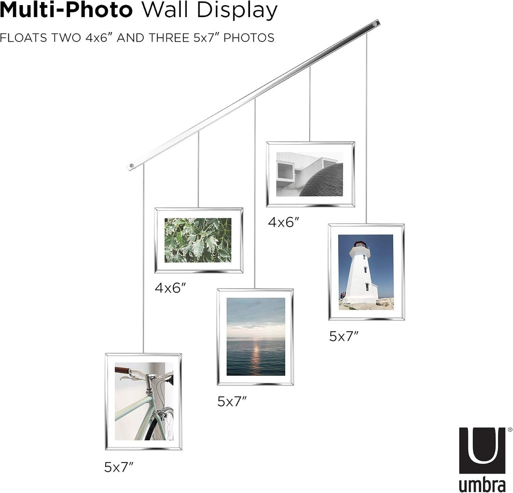 Umbra Exhibit Picture Frame Set, Adjustable Wall Mount, Set of 5, Chrome