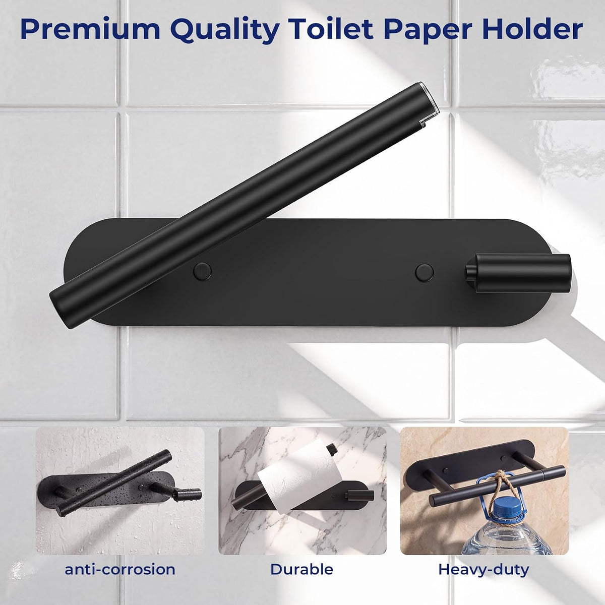 Adhesive or Screw Toilet Paper Holder, Matte Black Toilet Roll Holder