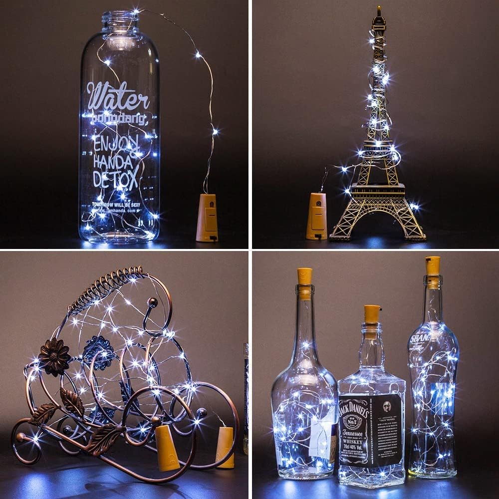 SmilingTown Wine Bottle Lights with Cork 15Pack 10 LED 40 Inches Battery Operated Silver Wire Liquor Fairy Mini String Lights for Party Christmas Halloween Wedding Decoration