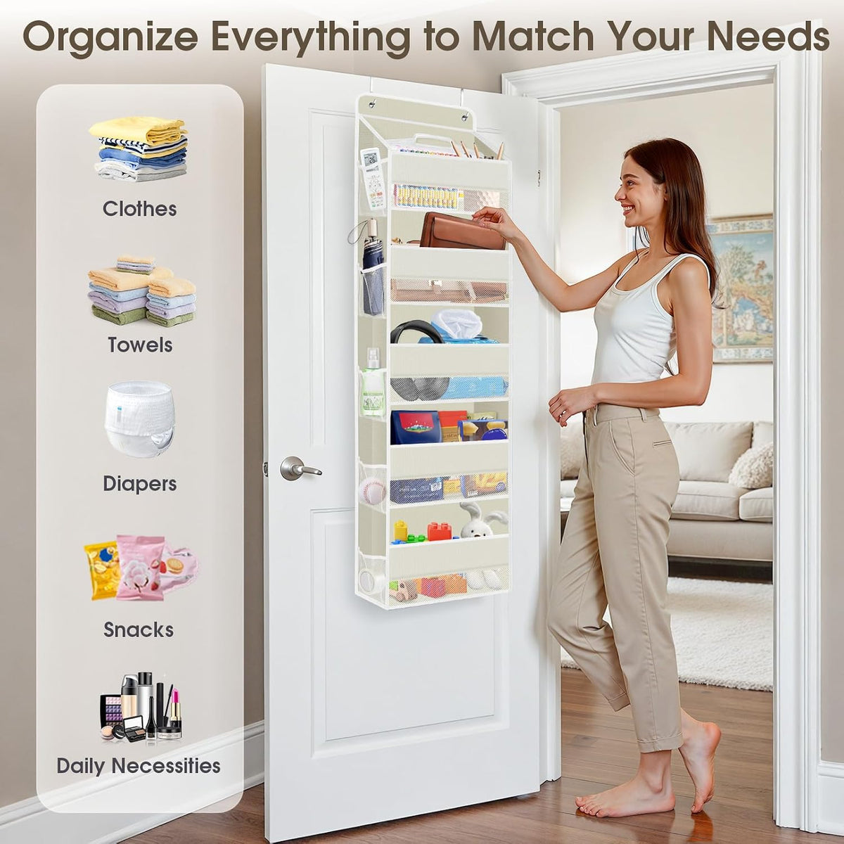 1Pack Over The Door Organizer Large Capacity Hanging Storage Room Organizer
