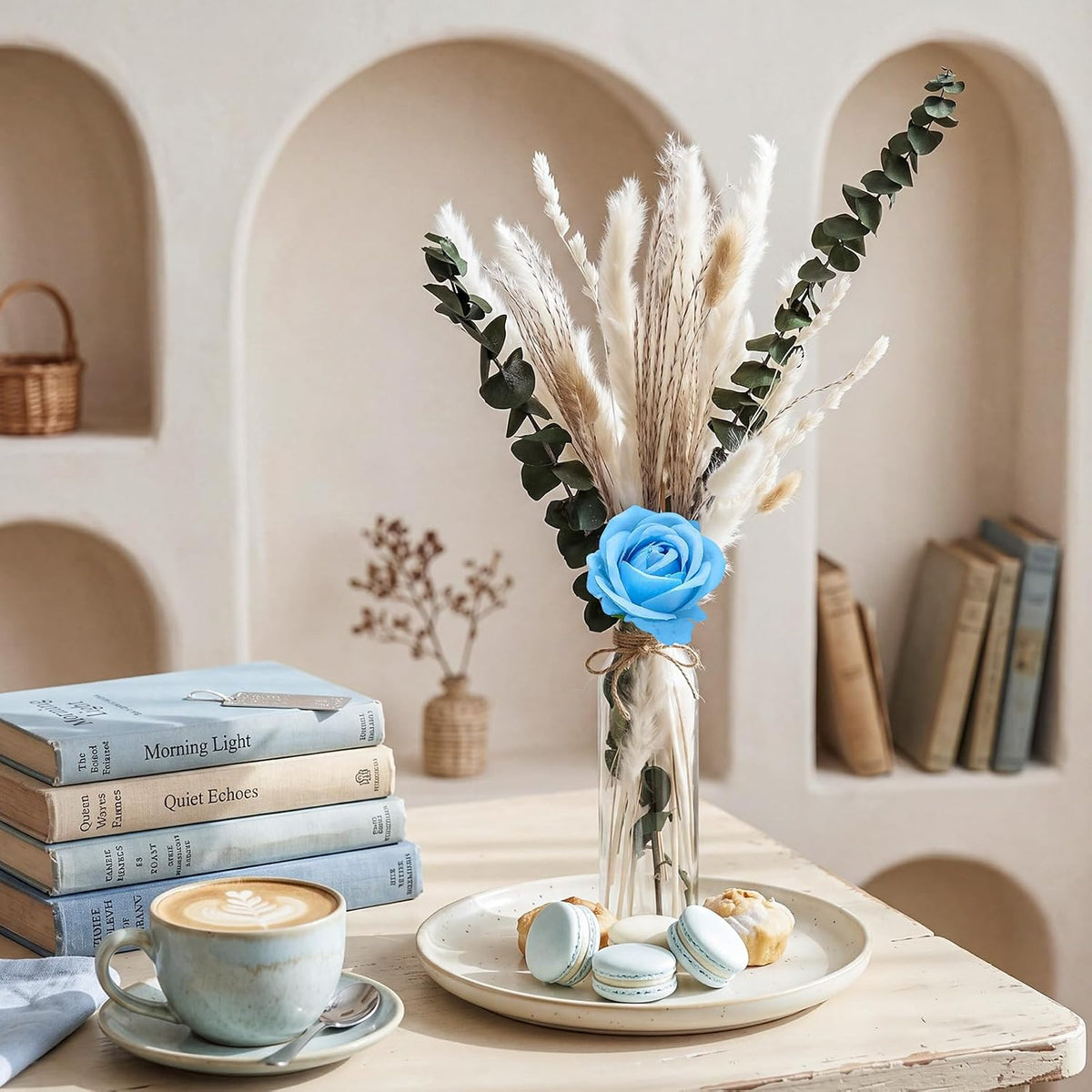 Qinyoung 10 Set Dried Pampas Grass Table Centerpiece for Wedding, Blue