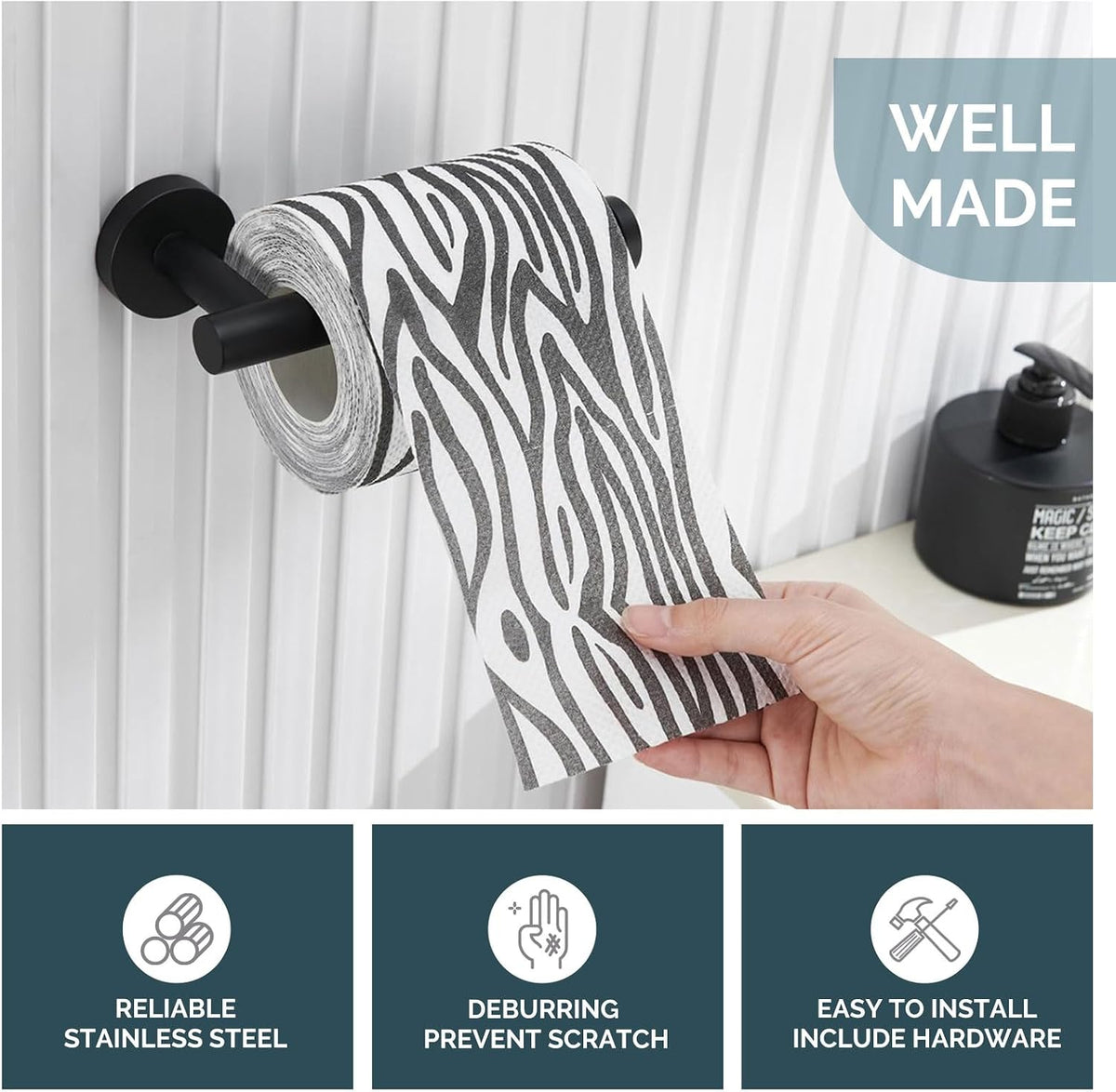 Angle Simple Toilet Paper Holder Matte Black, Toilet Roll Hanger for Wall