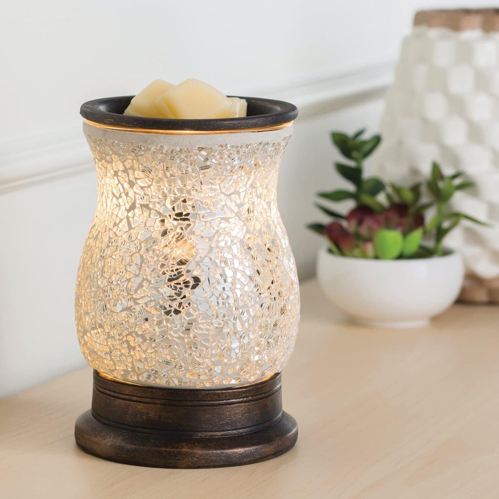 Candle Warmers ETC. Illumination Fragrance Warmer- Light-Up Warmer for Warming Scented Candle Wax Melts and Tarts or to Freshen Room, Reflection Mosaic Silver Glass