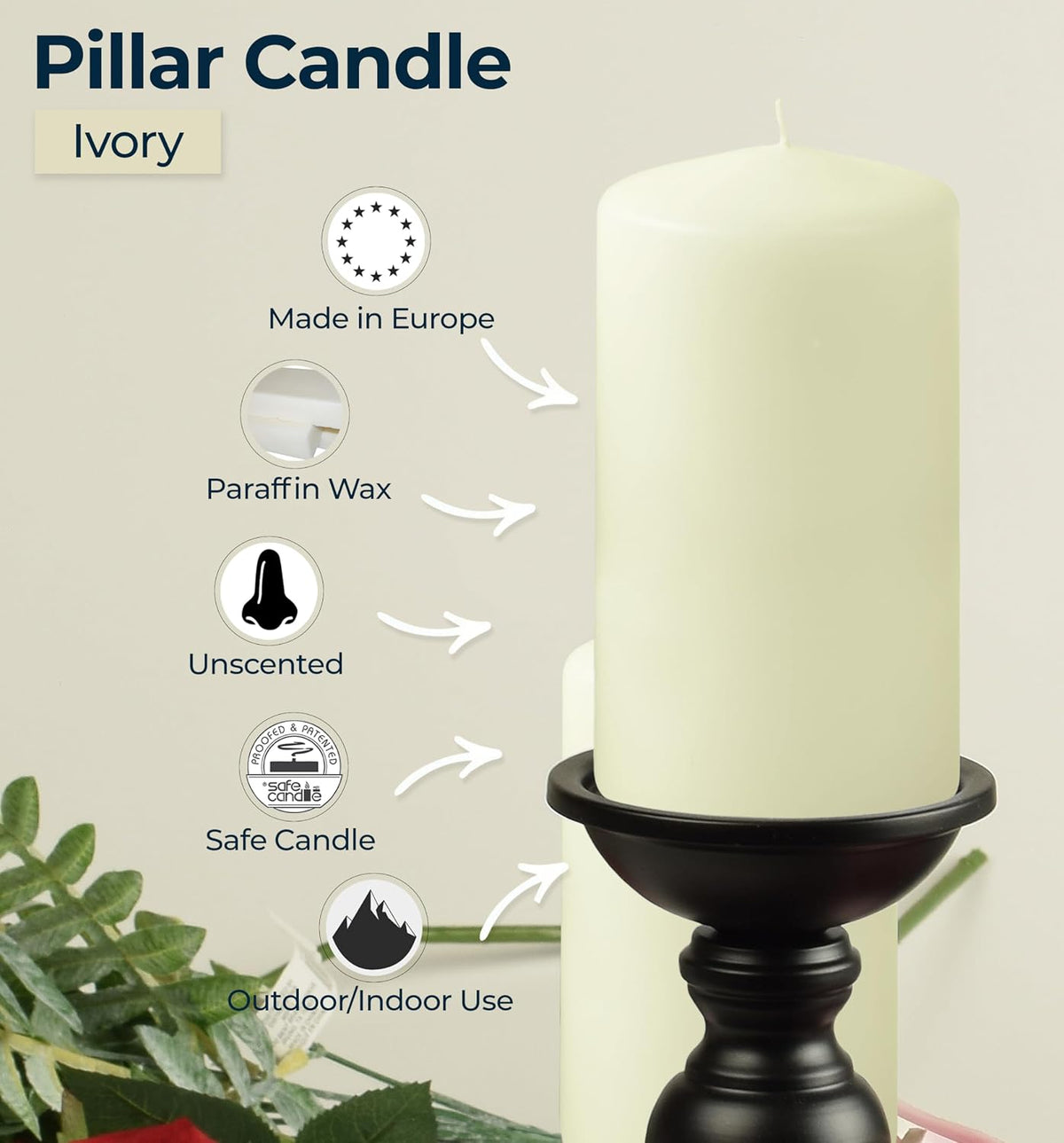Hyoola Ivory Pillar Candles 2-inch x 4-inch - 24 Pack Unscented Bulk Pillar Candles - European Made