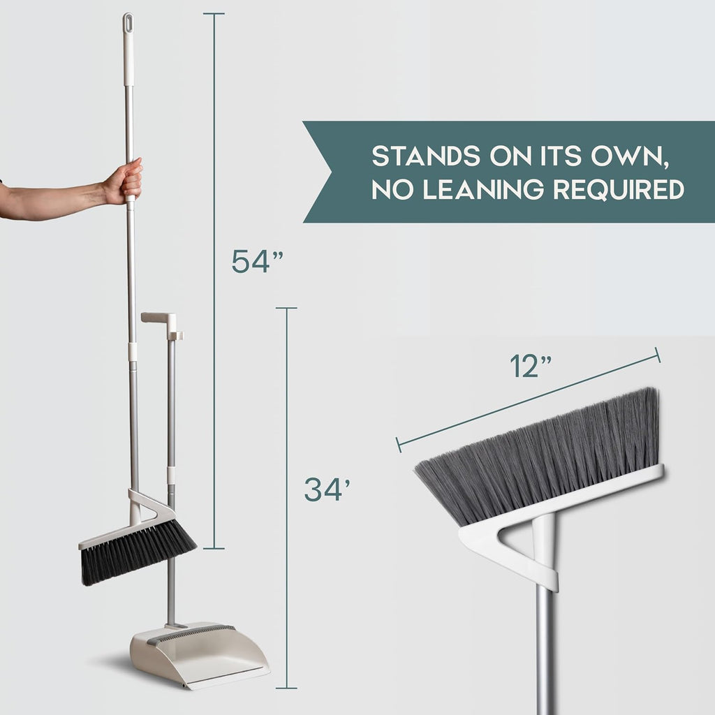 Eversprout Easy Sweep Standing Broom & Dustpan Set with Self-Cleaning Comb