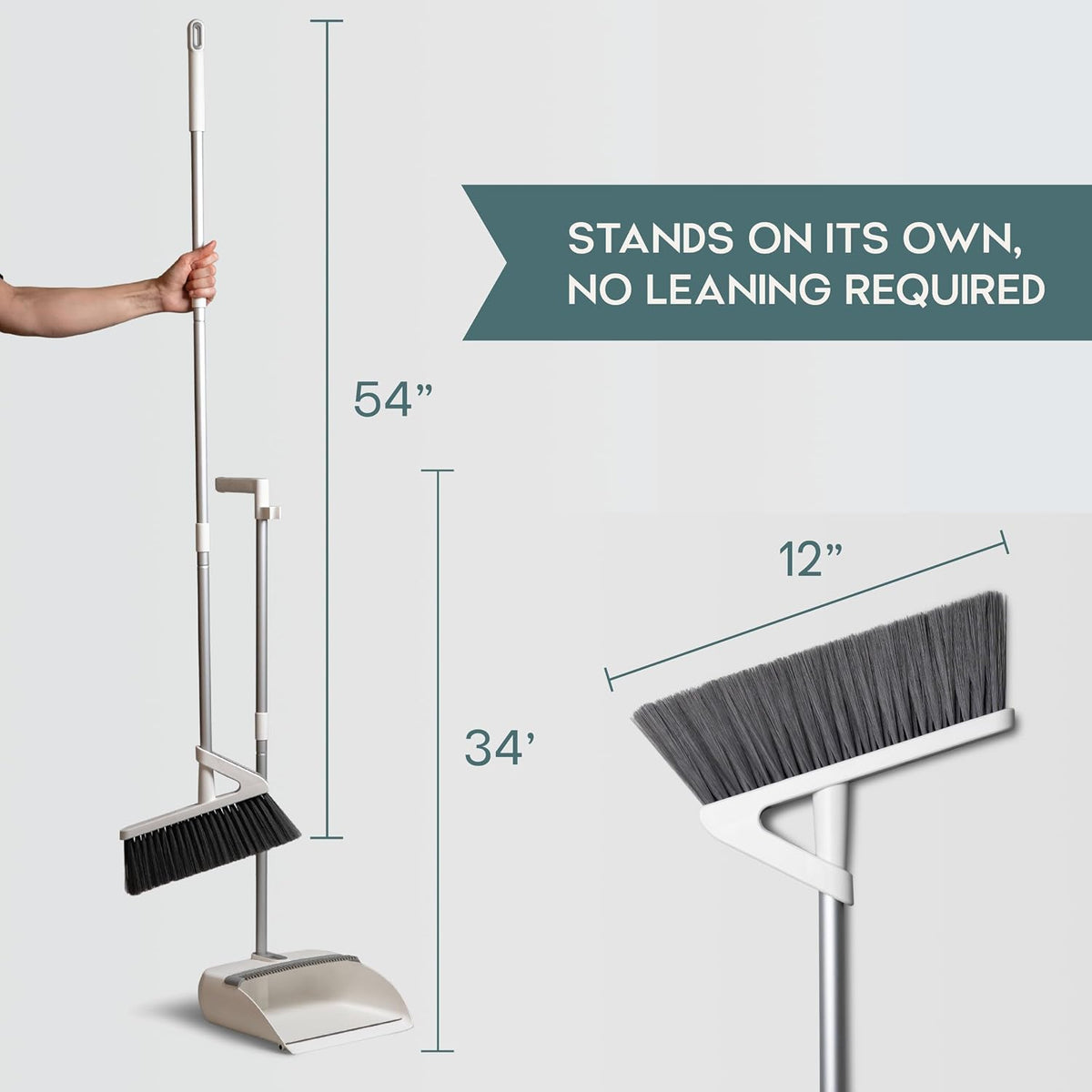 Eversprout Easy Sweep Standing Broom & Dustpan Set with Self-Cleaning Comb