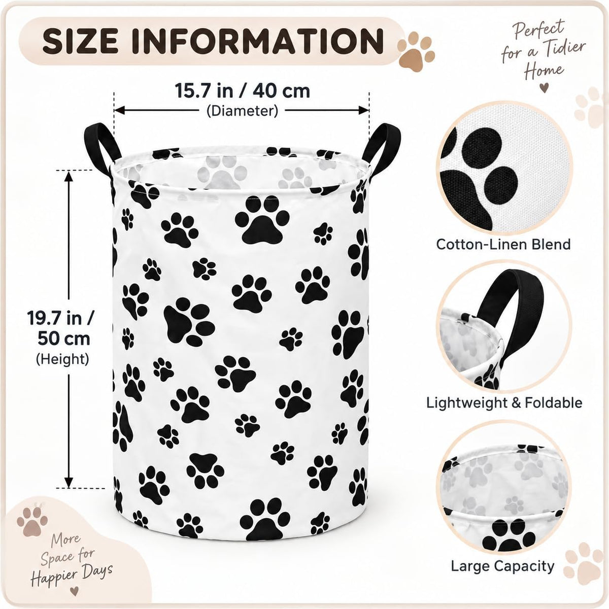 Paw Print Round Kids Laundry Basket Gift Basket Storage Laundry Hamper Laundry Basket Baby Toys Nursery Bin with Handles,Storage Basket for Kids Room Bedroom Decor