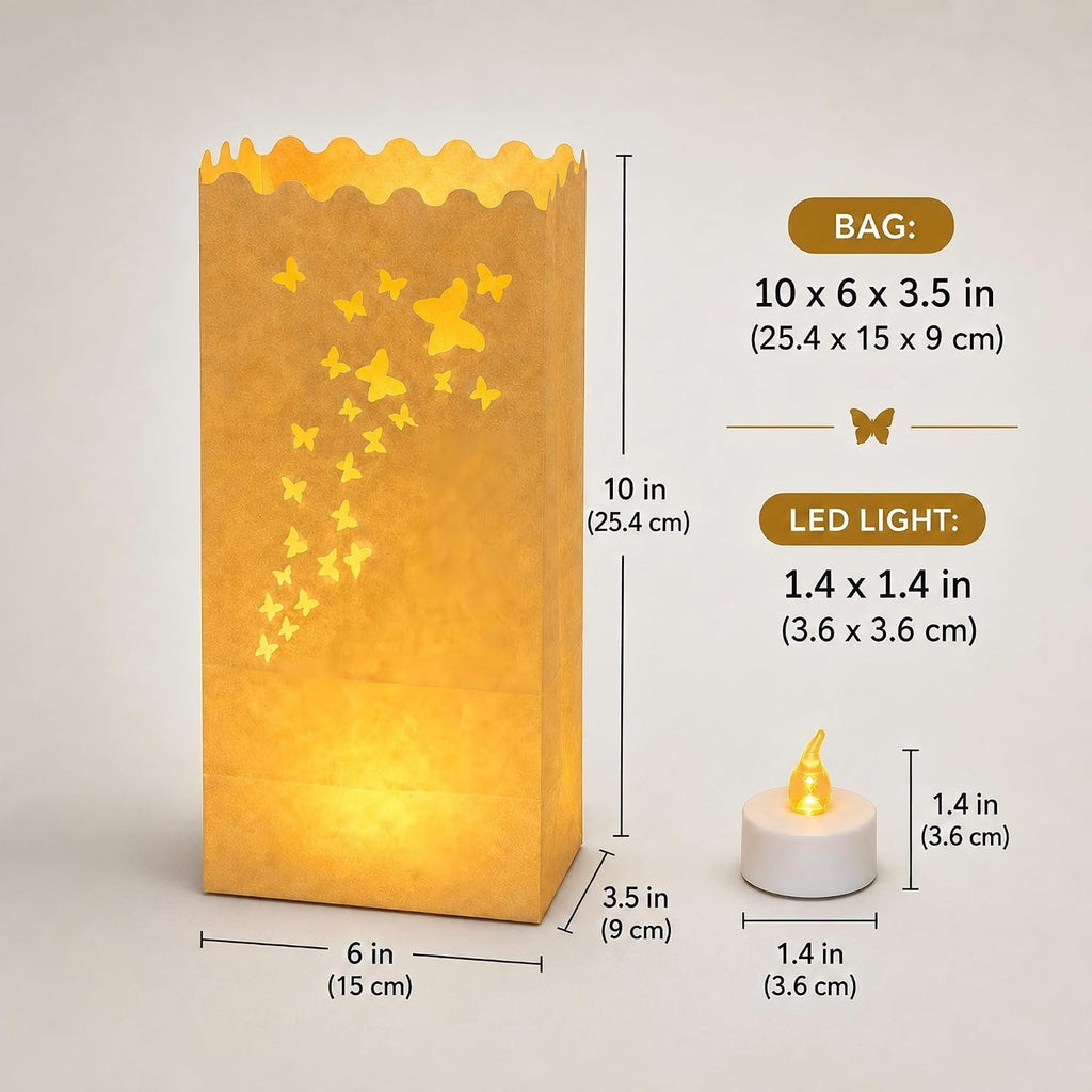 AceList 50 Butterfly Luminary Bags with 50 Flameless LED Tea Lights