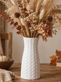 NUPTIO White Ceramic Flower Vase, Woven Texture, 7.9" Tall, Unglazed