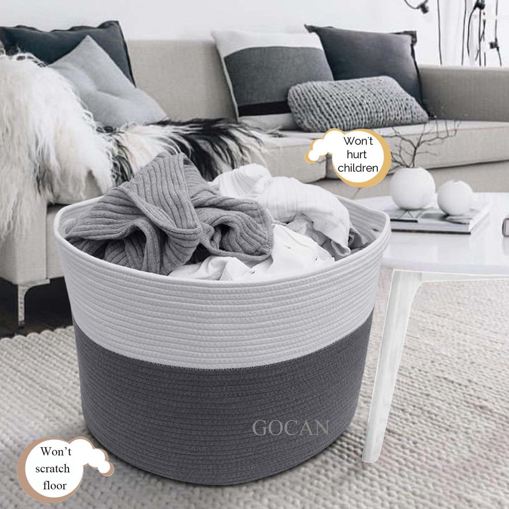 Cotton Rope Woven Laundry Basket 22"X 22"X 14" with handles(Grey/Beige)XXXL