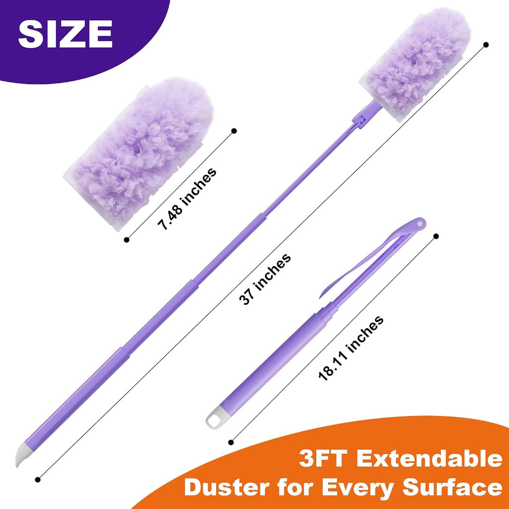 JOYMOOP Scented Telescopic Duster kit, 3FT Extendable Handle (Purple) + 24 Purple Refills for Swiffer Feather Duster,Easy Cleaning for Ceilings, Ceiling Fans, Blinds, Vents & Shelves
